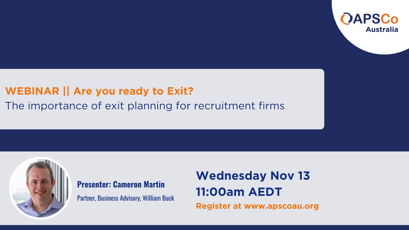 WEBINAR || Are you ready to Exit? The importance of exit planning for recruitment firms - Nov 13
